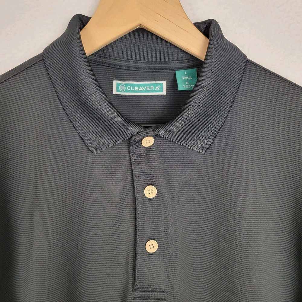 Cubavera Polo Shirt Men's L Black Textured Polyester Short Sleeve Golf Resort